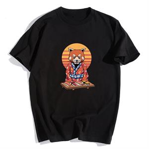 Samurai Cat Sushi Siyah Unisex Oversize T-shirt