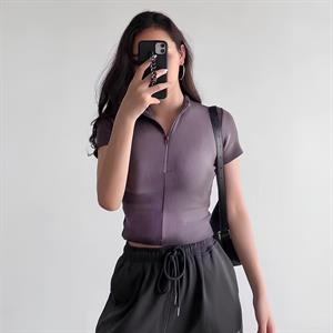 Sandy Kumaş Kısa Kol Crop