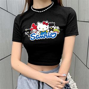 Sanrio Baskılı Siyah Crop