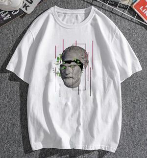 Sculpture Art & Leafs Baskılı Beyaz Unisex Oversize T-shirt