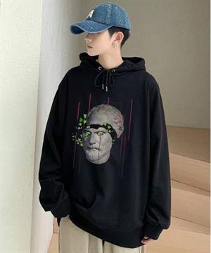 Sculpture Art & Leafs Siyah Unisex Kapüşonlu Oversize Sweatshirt Hoodie