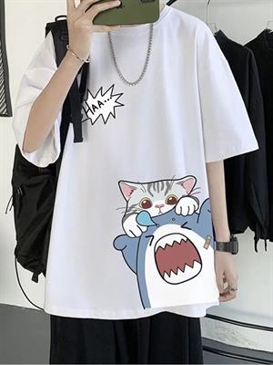 Shark & Cat Beyaz Unisex T-shirt