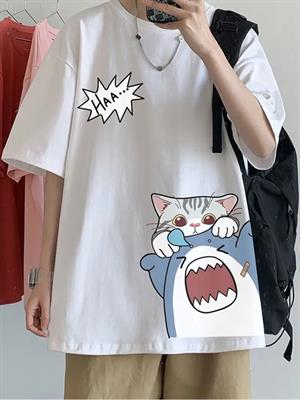 Shark & Cat Beyaz Unisex T-shirt