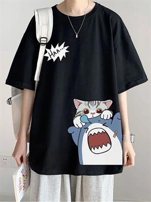Shark & Cat Siyah Unisex T-shirt