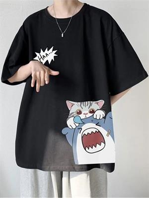 Shark & Cat Siyah Unisex T-shirt