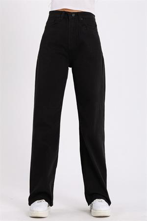 Siyah Bol Paça Jean Palazzo Wide Leg Kot Pantolon