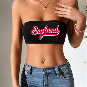 Siyah England Baskılı Likralı Pamuklu Penye Straplez 