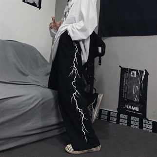 Siyah Harajuku Retro Flash Bol Paça Eşofman Altı