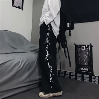 Siyah Harajuku Retro Flash Bol Paça Eşofman Altı