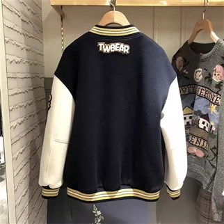 Siyah Harajuku Bear Oversize Unisex Kolej Ceket