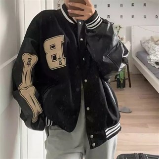Siyah Harajuku Bone Oversize Unisex Kolej Ceket