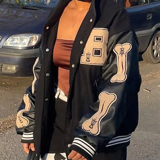 Siyah Harajuku Bone Oversize Unisex Kolej Ceket