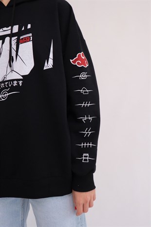 Siyah Kapüşonlu Anime Naruto Uchiha Sweatshirt