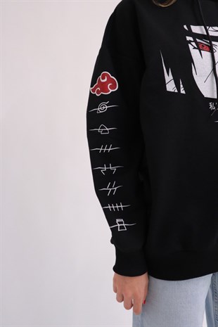 Siyah Kapüşonlu Anime Naruto Uchiha Sweatshirt