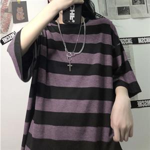 Siyah Lila Çizgili Unisex Oversize T-shirt