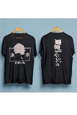 Siyah Renk Tokyo Revengers Mikey Sırt Baskı Detaylı Unisex Anime T-shirt