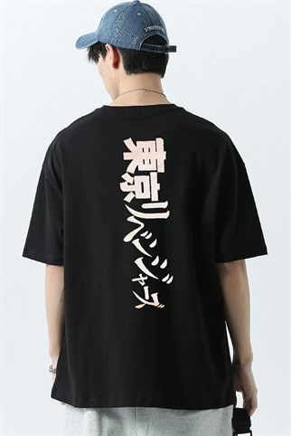 Siyah Renk Tokyo Revengers Mikey Sırt Baskı Detaylı Unisex Anime T-shirt