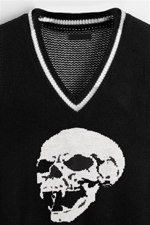 Siyah Skull Gothic Kuru Kafa Süveter