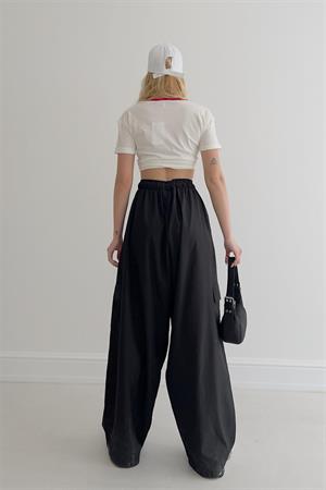Siyah Tactical Wide Leg Cargo Pocket Unisex Pantolon