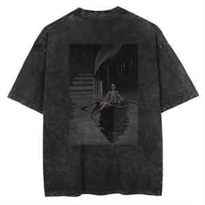 Skeleton In Sandal Sırt Baskılı Unisex Eskitme T-shirt