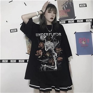 Skeleton Print Grunge Aesthetic Gothic Unisex Oversize T Shirt