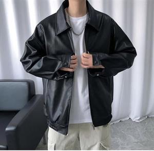 Skull Baskılı Streetwear Siyah Oversize Unisex Astarlı Deri Ceket