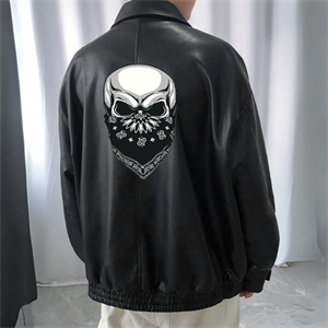 Skull Baskılı Streetwear Siyah Oversize Unisex Astarlı Deri Ceket