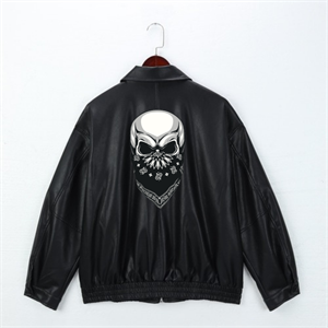 Skull Baskılı Streetwear Siyah Oversize Unisex Astarlı Deri Ceket