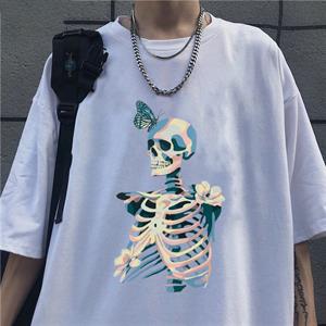 Skull Butterfly Baskılı Beyaz Unisex Oversize T-shirt