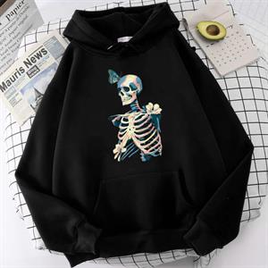 Skull & Butterfly Siyah Unisex Kapüşonlu Oversize Sweatshirt Hoodie