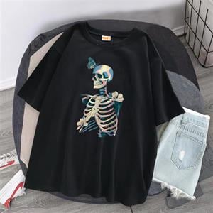 Skull Butterfly Siyah Unisex Oversize T-shirt