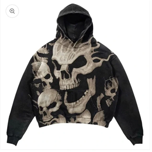 Skull Full Baskı Kapüşonlu Sweatshirt