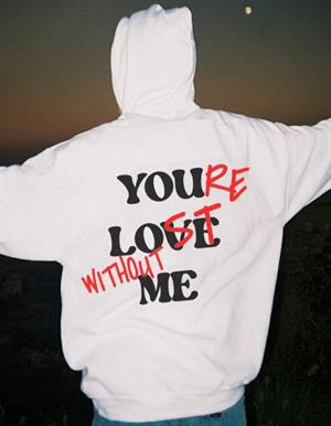 Slagon Baskılı Beyaz Kapşonlu Sweatshirt 