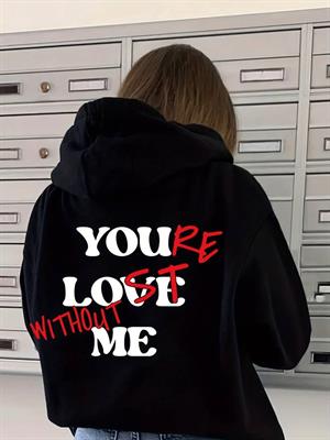 Slagon Baskılı Siyah Kapşonlu Sweatshirt 