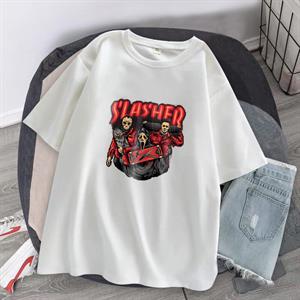 Slasher Baskılı Beyaz Unisex Oversize T-shirt