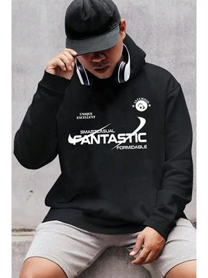 Smart Casual Siyah Kapşonlu Sweatshirt 
