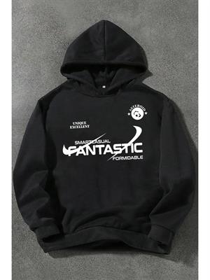 Smart Casual Siyah Kapşonlu Sweatshirt 