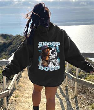 Snoop Dogg Baskılı Siyah Unisex Oversize Kapüşonlu Sweatshirt