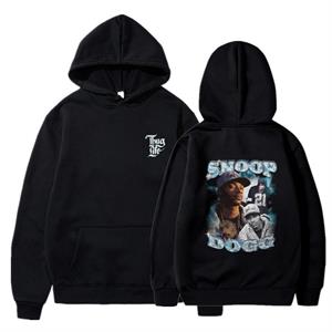 Snoop Dogg Baskılı Siyah Unisex Oversize Kapüşonlu Sweatshirt