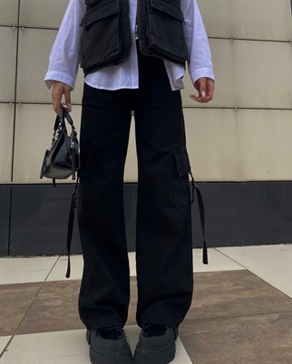 Sokak Tarzı Baggy Unisex Siyah Kargo Pantolon
