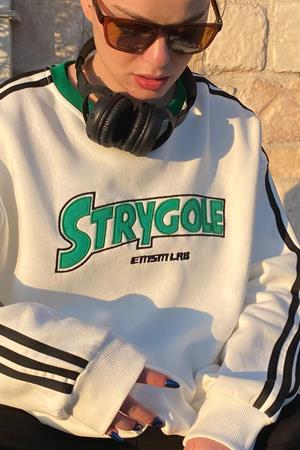 Sokak Tarzı Beyaz Strygole Oversize Unisex Sweatshirt