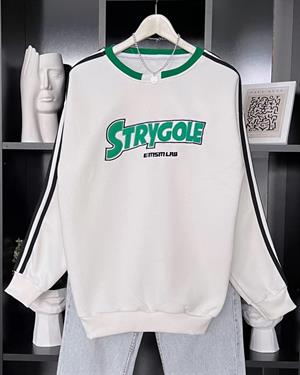 Sokak Tarzı Beyaz Strygole Oversize Unisex Sweatshirt