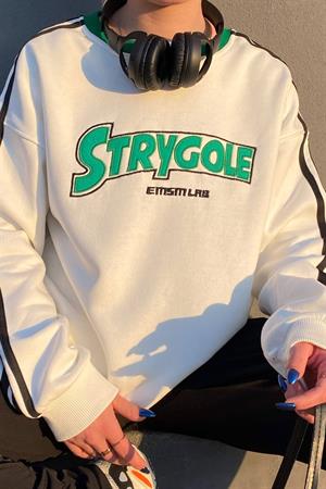 Sokak Tarzı Beyaz Strygole Oversize Unisex Sweatshirt