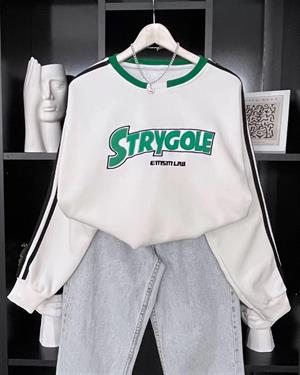 Sokak Tarzı Beyaz Strygole Oversize Unisex Sweatshirt