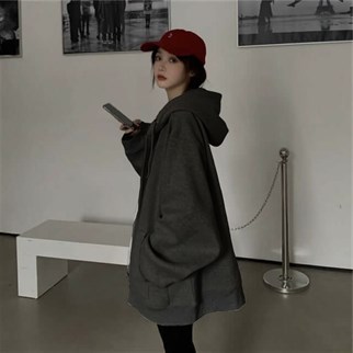 Sokak Tarzı Düz Oversize Antrasit Unisex Kapşonlu Hırka