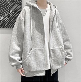 Sokak Tarzı Düz Oversize Gri Unisex Kapşonlu Hırka