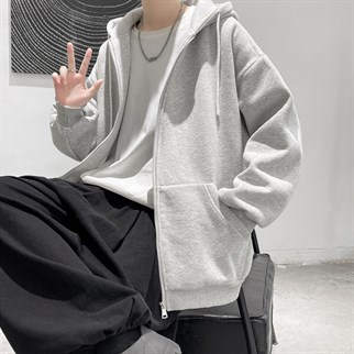 Sokak Tarzı Düz Oversize Gri Unisex Kapşonlu Hırka