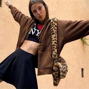 Sokak Tarzı Düz Oversize Kahverengi Unisex Kapşonlu Hırka