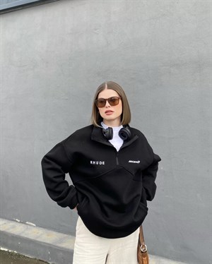 Sokak Tarzı Rhude Fermuar Yaka Oversize Unisex Sweatshirt