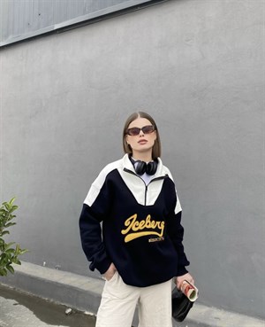 Sokak Tarzı Siyah Iceberg Fermuarlı Sweatshirt